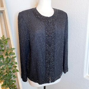 Vintage Laurence Kazar Black Beaded Sequin Jacket Sz S